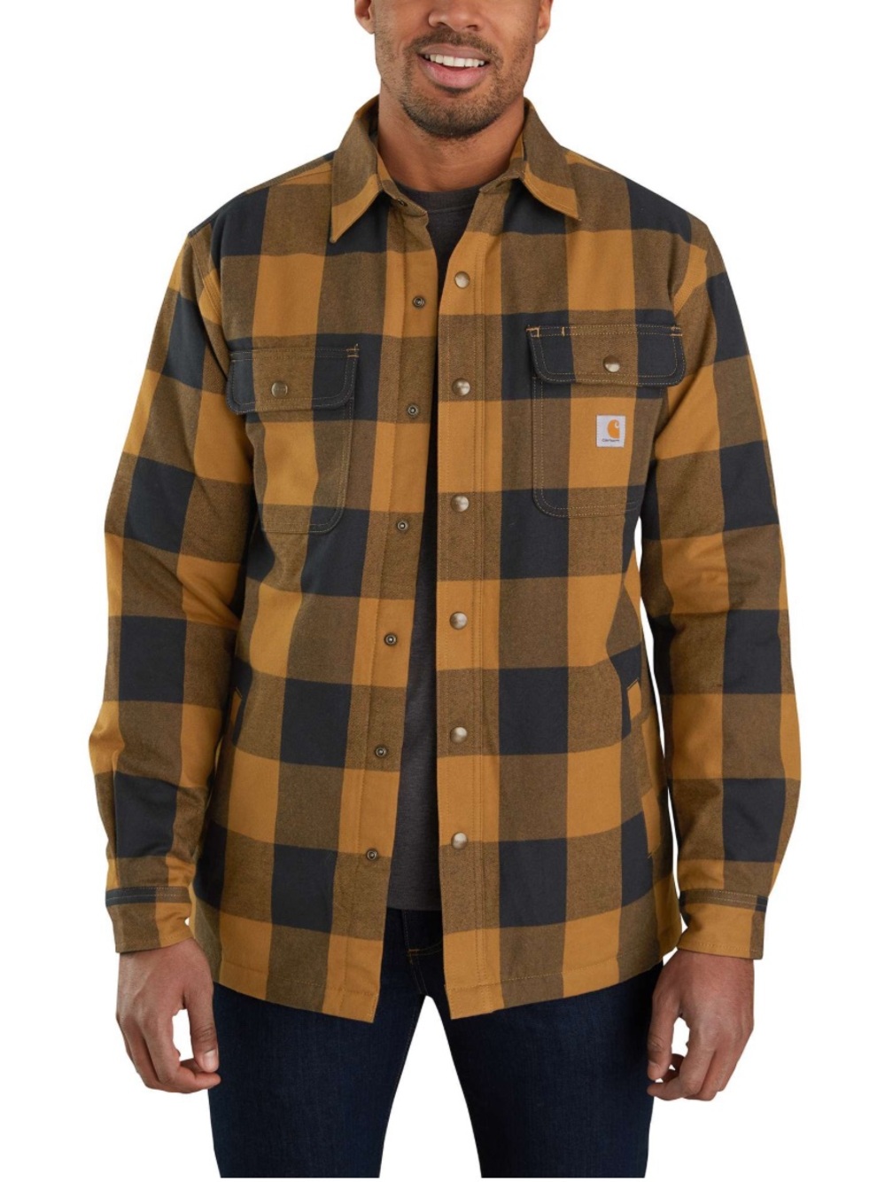Carhartt Hubbard Sherpa Lined Shirt Jacket Yellow Plaid 2XL Relaxed Fit
